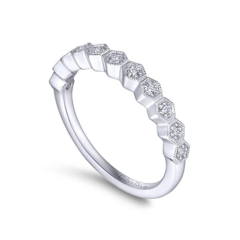 Gabriel & Co. 14k White Gold Victorian Diamond Wedding Band - Image 3