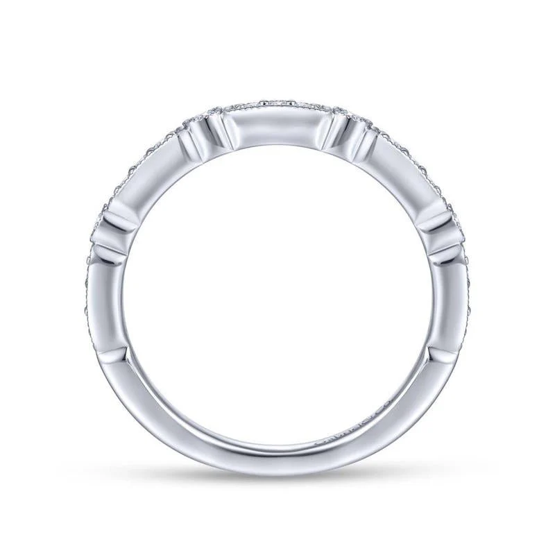 Gabriel & Co. 14k White Gold Victorian Diamond Wedding Band - Image 2