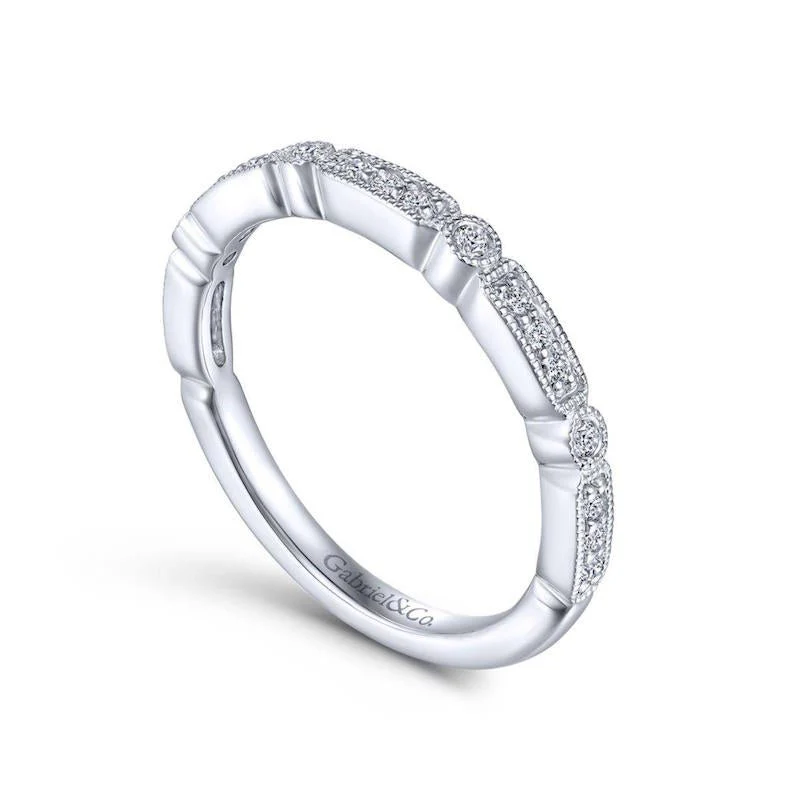 Gabriel & Co. 14k White Gold Victorian Diamond Wedding Band - Image 3