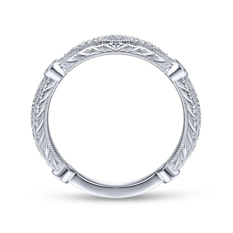 Gabriel & Co. 14k White Gold Victorian Diamond Wedding Band - Image 2