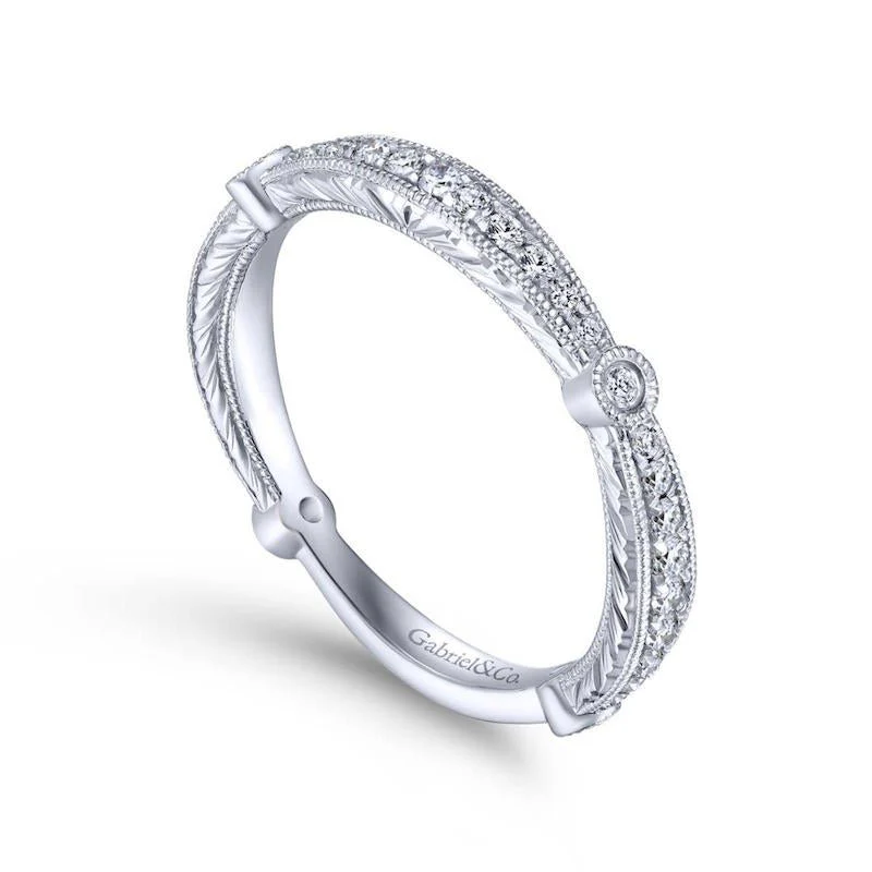 Gabriel & Co. 14k White Gold Victorian Diamond Wedding Band - Image 3