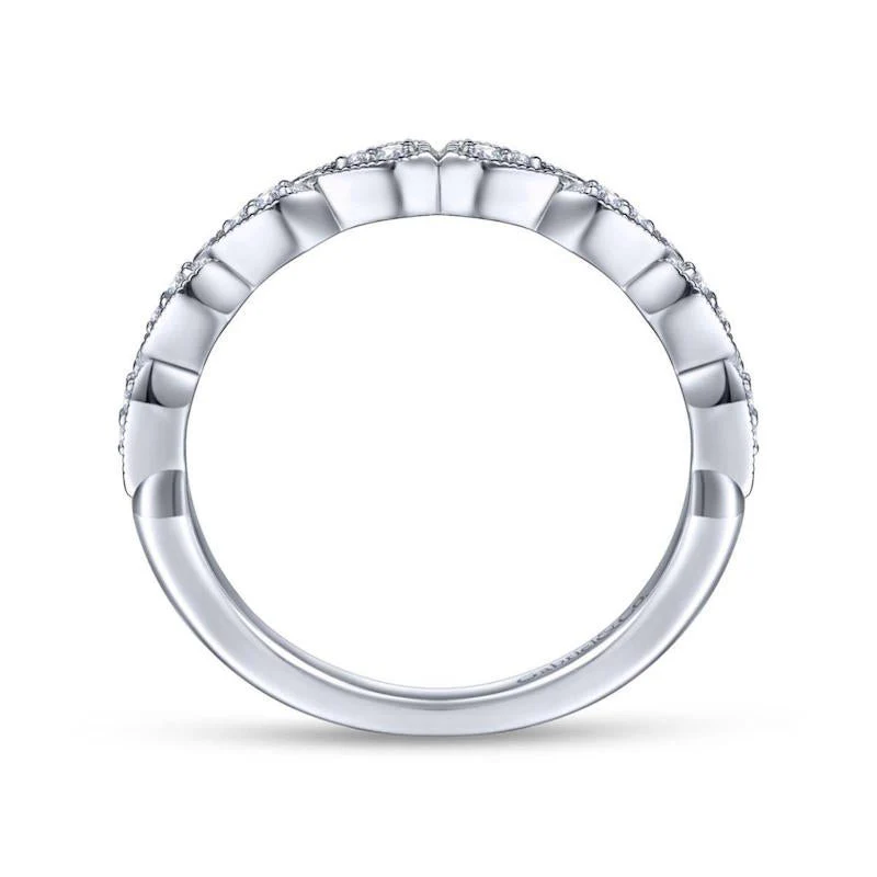 Gabriel & Co. 14k White Gold Victorian Diamond Wedding Band - Image 2