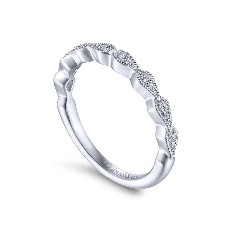 Gabriel & Co. 14k White Gold Victorian Diamond Wedding Band - Image 3