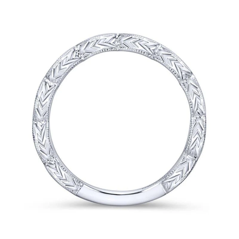 Gabriel & Co. 14k White Gold Victorian Diamond Wedding Band - Image 2
