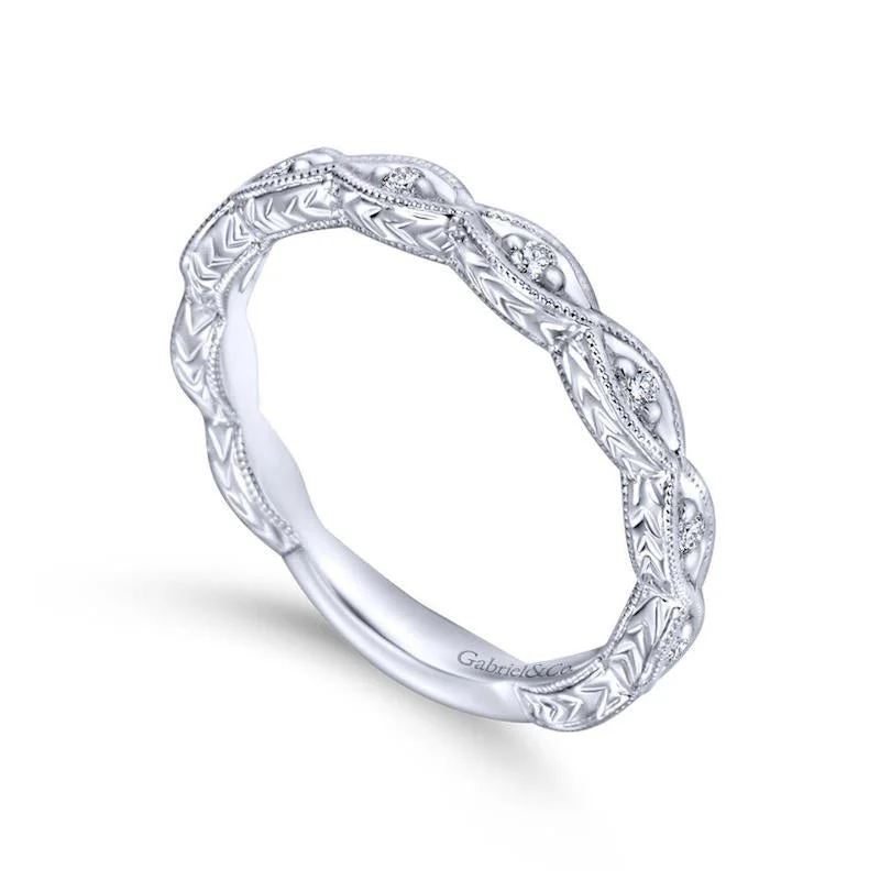 Gabriel & Co. 14k White Gold Victorian Diamond Wedding Band - Image 3