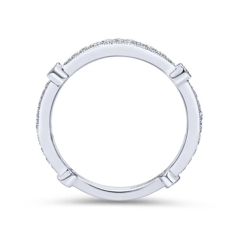 Gabriel & Co. 14k White Gold Victorian Diamond Wedding Band - Image 2