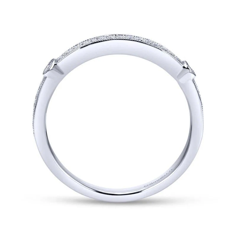 Gabriel & Co. 14k White Gold Victorian Diamond Wedding Band - Image 2