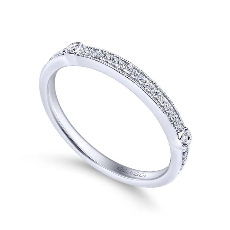 Gabriel & Co. 14k White Gold Victorian Diamond Wedding Band - Image 3