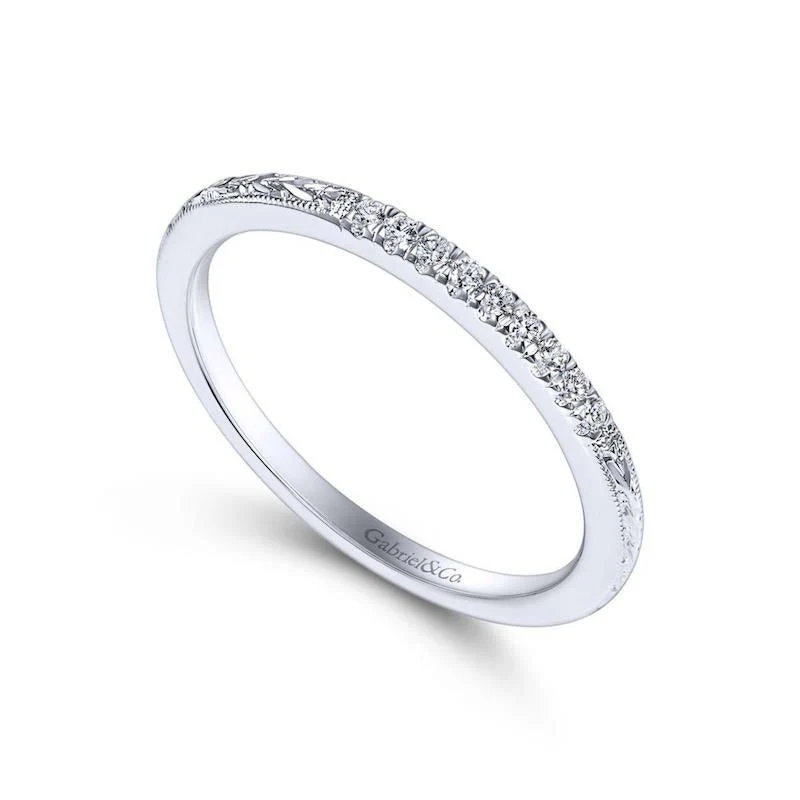 Gabriel & Co. 14k White Gold Victorian Diamond Wedding Band - Image 3