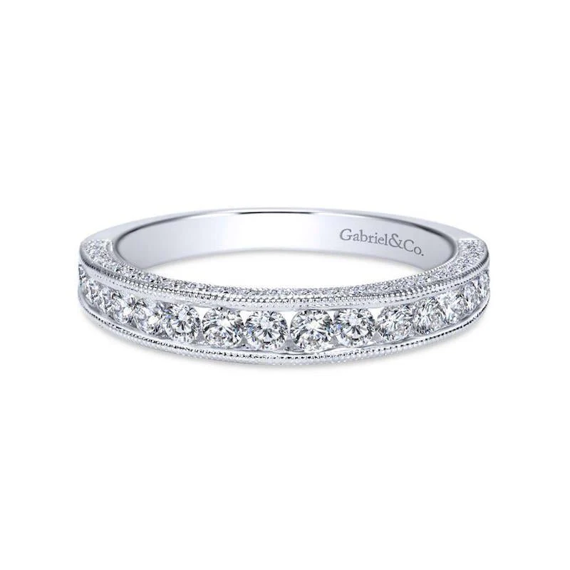 Gabriel & Co. 14k White Gold Victorian Diamond Wedding Band