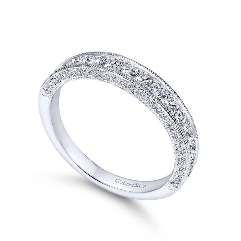 Gabriel & Co. 14k White Gold Victorian Diamond Wedding Band - Image 3
