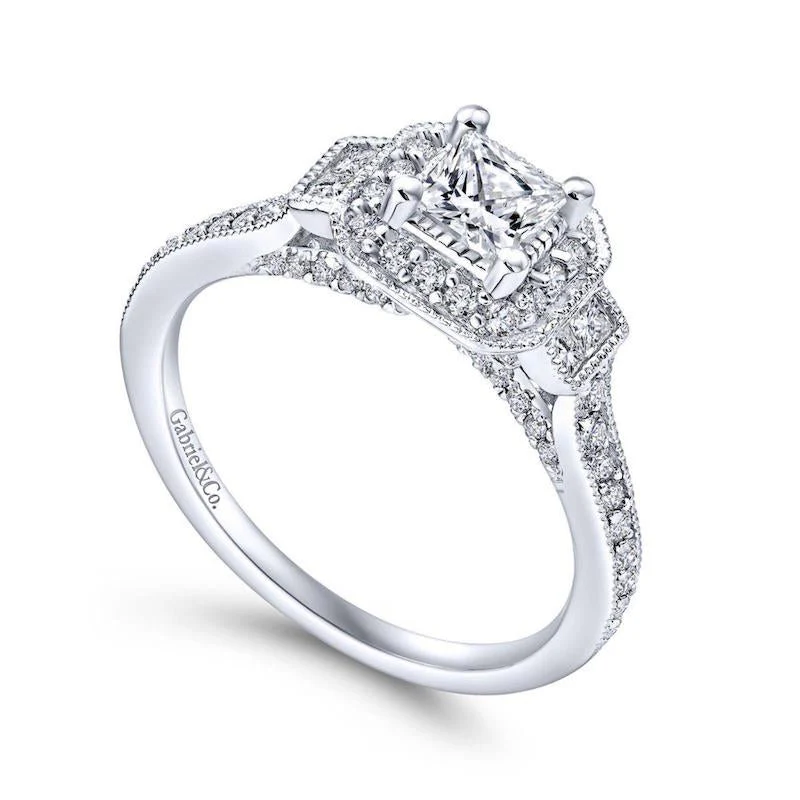 Gabriel & Co. 14k White Gold Victorian Halo Engagement Ring - Image 3