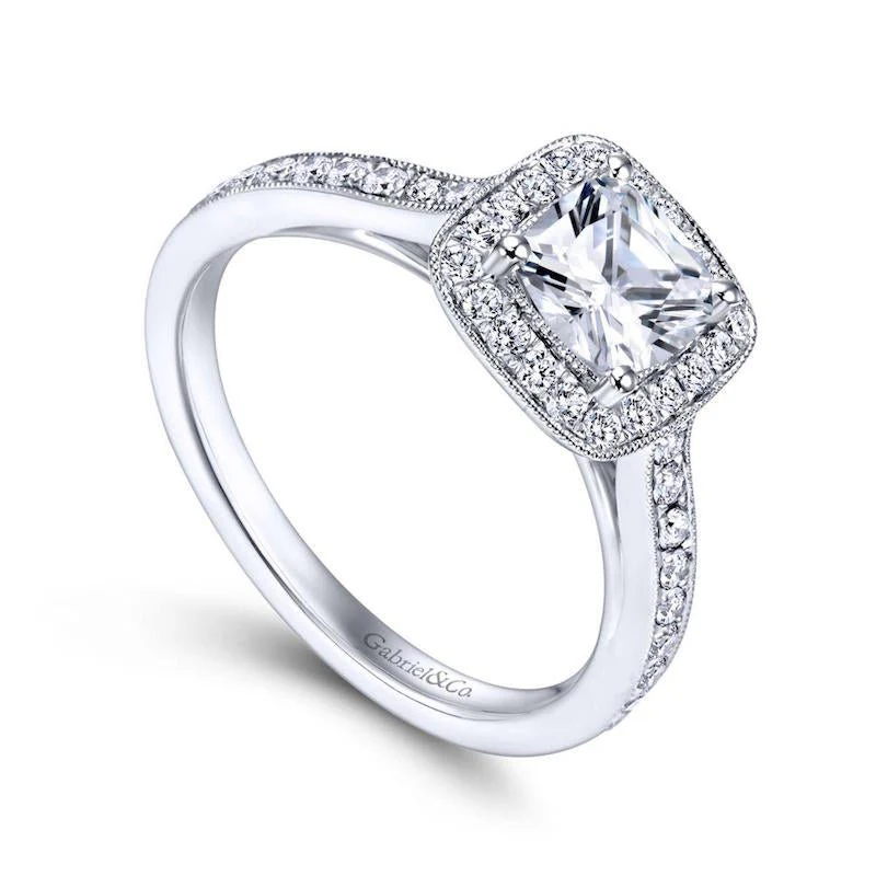 Gabriel & Co. 14k White Gold Victorian Halo Engagement Ring - Image 3