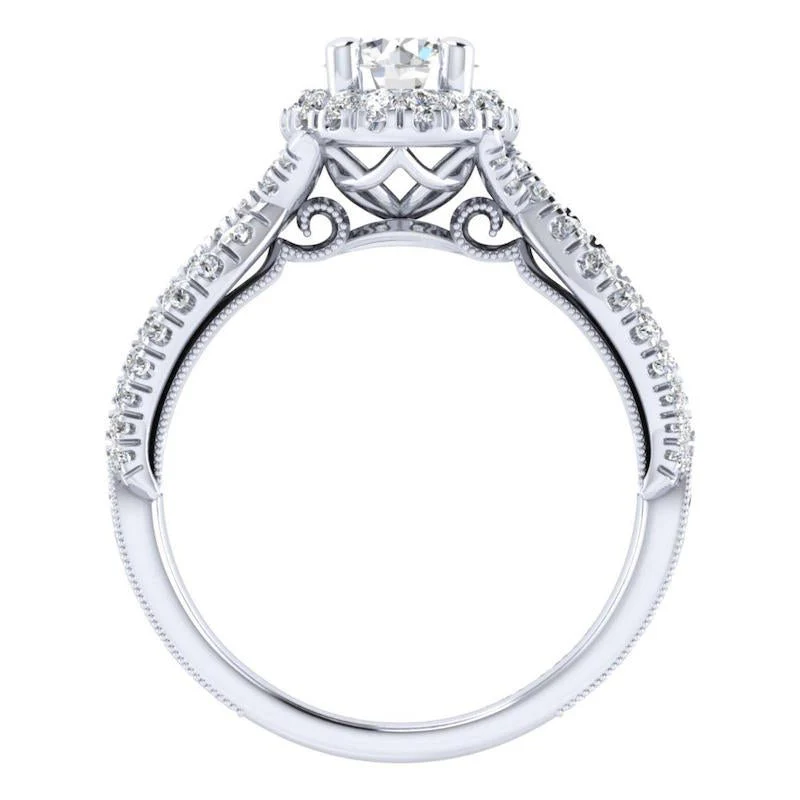 Gabriel & Co. 14k White Gold Victorian Halo Engagement Ring - Image 2