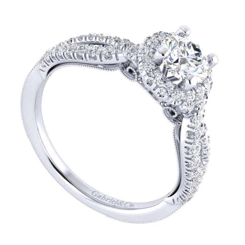 Gabriel & Co. 14k White Gold Victorian Halo Engagement Ring - Image 3
