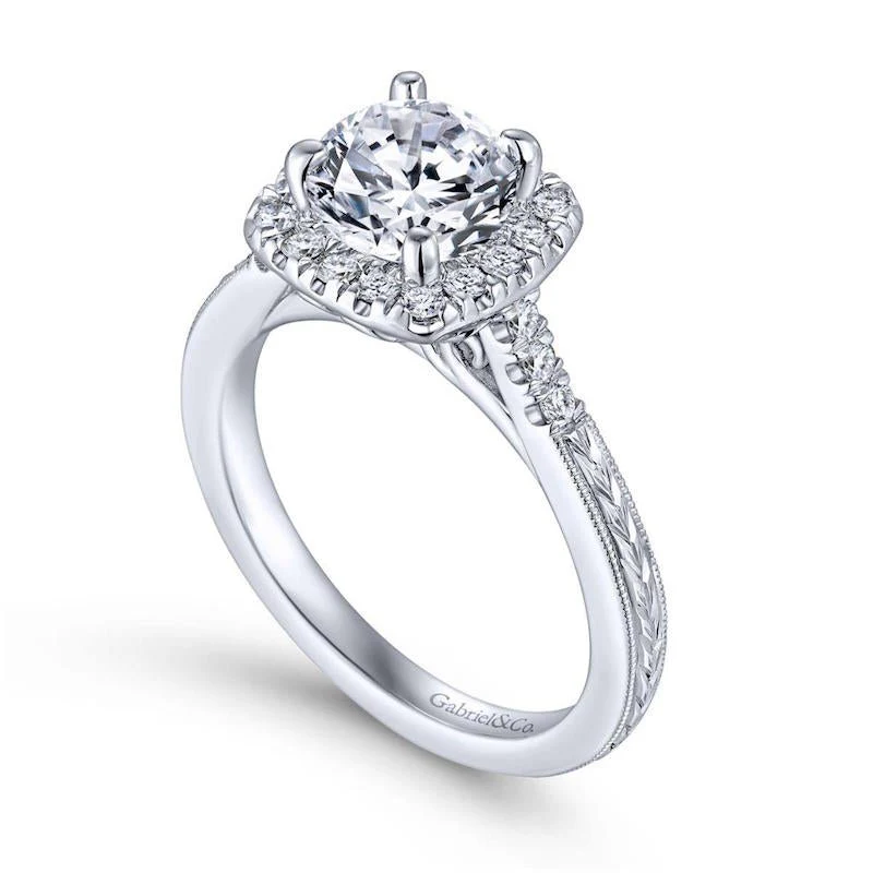 Gabriel & Co. 14k White Gold Victorian Halo Engagement Ring - Image 3