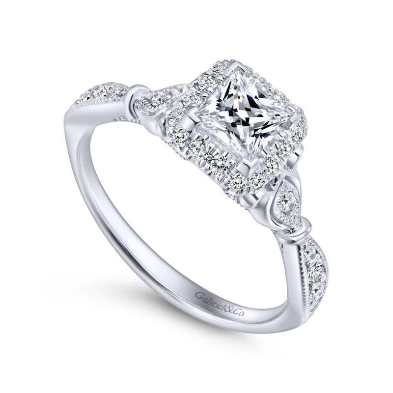 Gabriel & Co. 14k White Gold Victorian Halo Engagement Ring - Image 3