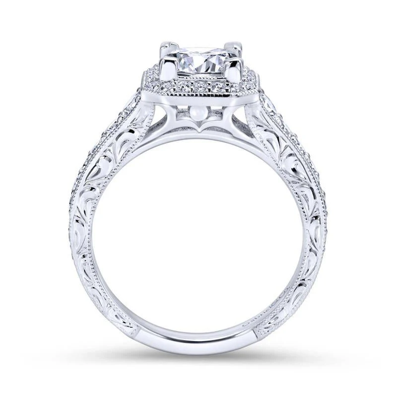 Gabriel & Co. 14k White Gold Victorian Halo Engagement Ring - Image 2