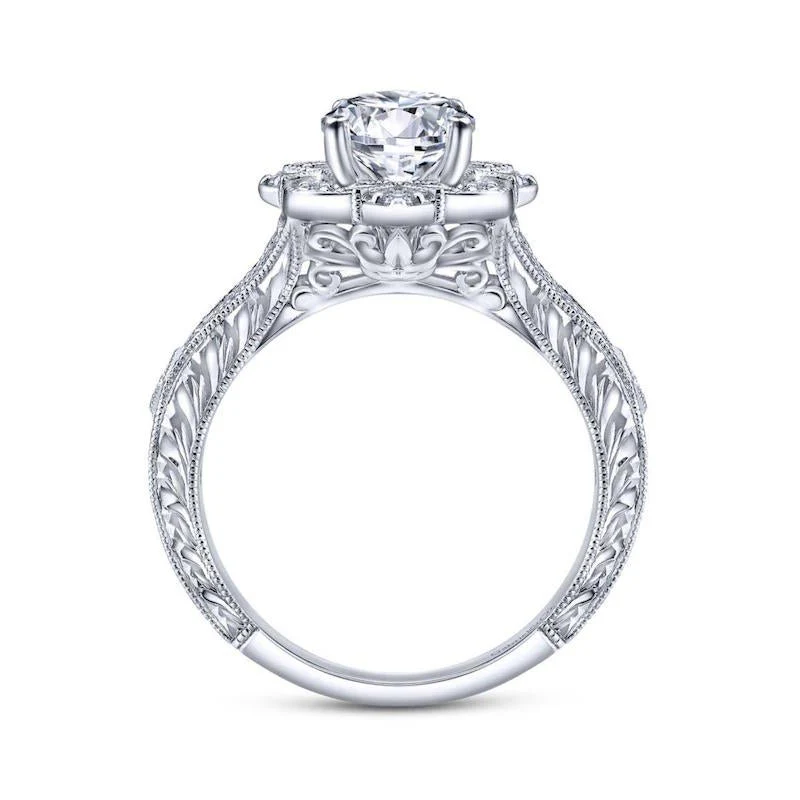 Gabriel & Co. 14k White Gold Victorian Halo Engagement Ring - Image 2