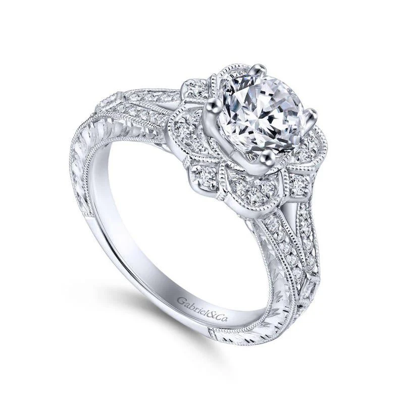 Gabriel & Co. 14k White Gold Victorian Halo Engagement Ring - Image 3