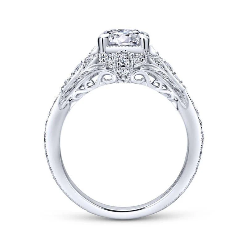 Gabriel & Co. 14k White Gold Victorian Halo Engagement Ring - Image 2