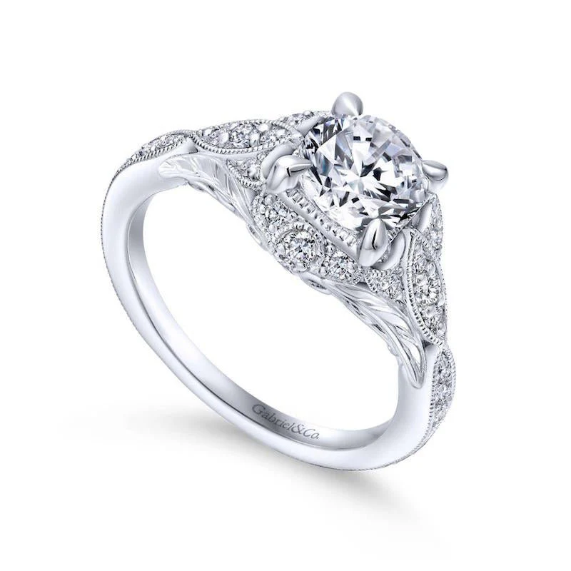 Gabriel & Co. 14k White Gold Victorian Halo Engagement Ring - Image 3