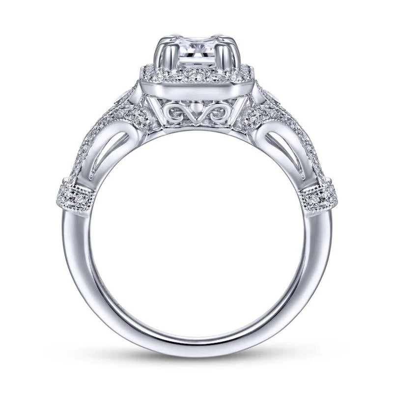 Gabriel & Co. 14k White Gold Victorian Halo Engagement Ring - Image 2