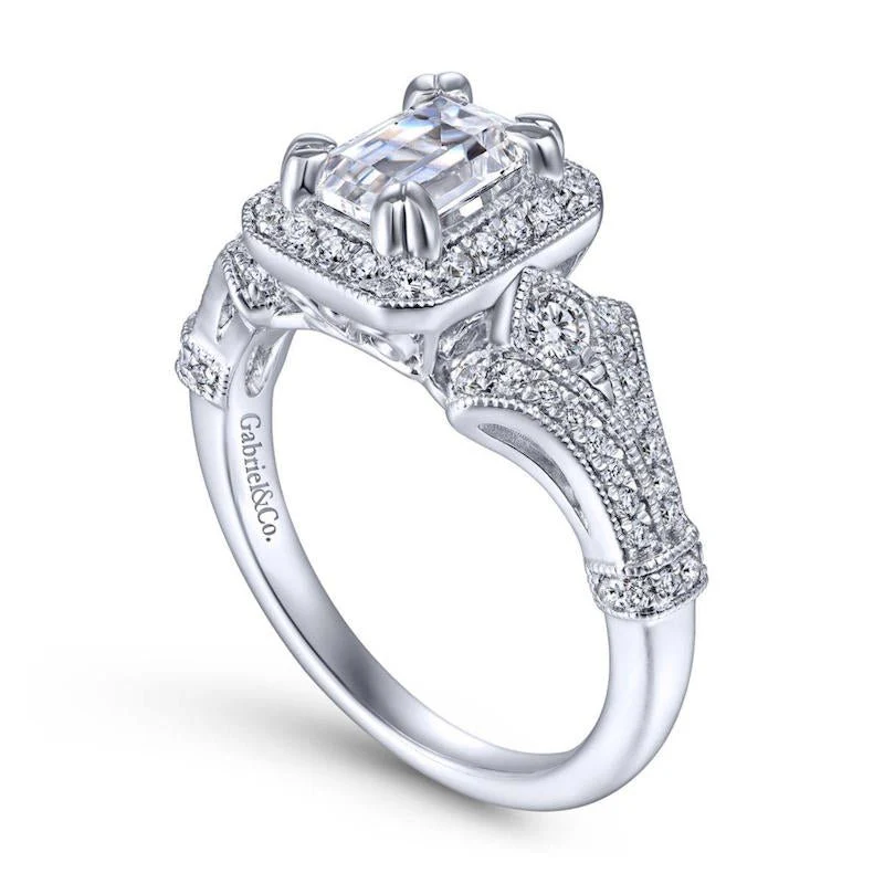 Gabriel & Co. 14k White Gold Victorian Halo Engagement Ring - Image 3