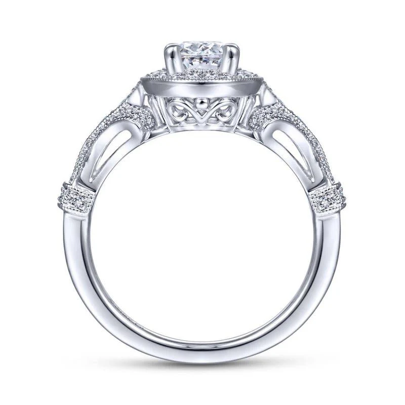 Gabriel & Co. 14k White Gold Victorian Halo Engagement Ring - Image 2