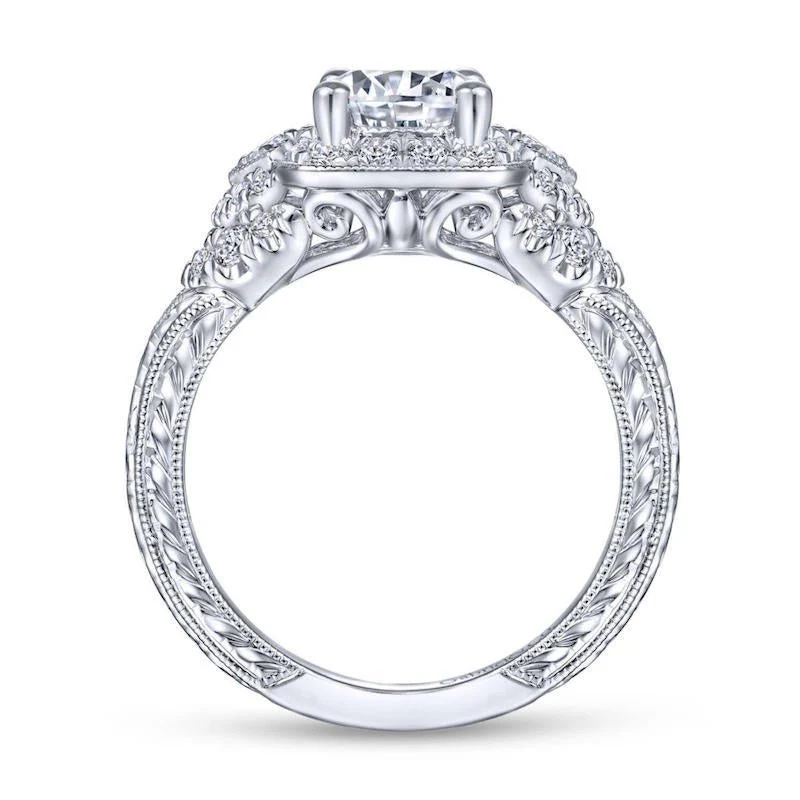 Gabriel & Co. 14k White Gold Victorian Halo Engagement Ring - Image 2