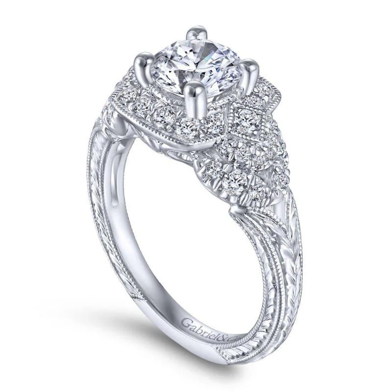 Gabriel & Co. 14k White Gold Victorian Halo Engagement Ring - Image 3