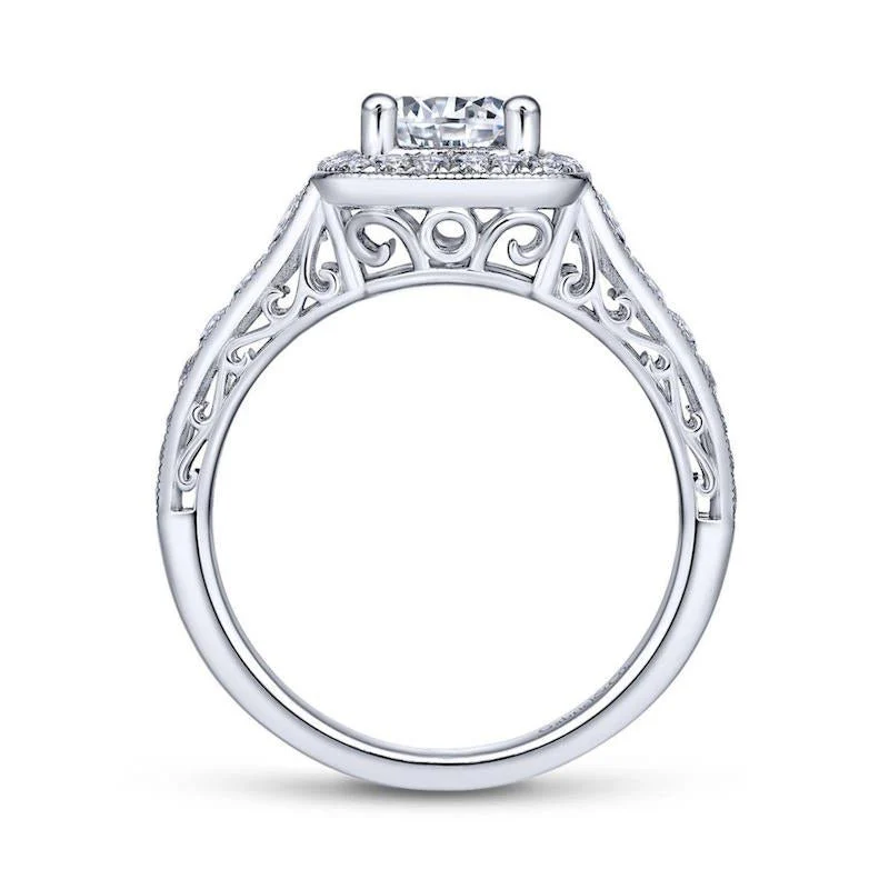 Gabriel & Co. 14k White Gold Victorian Halo Engagement Ring - Image 2