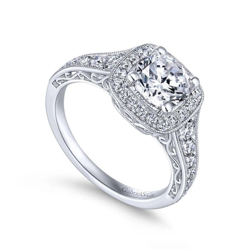 Gabriel & Co. 14k White Gold Victorian Halo Engagement Ring - Image 3