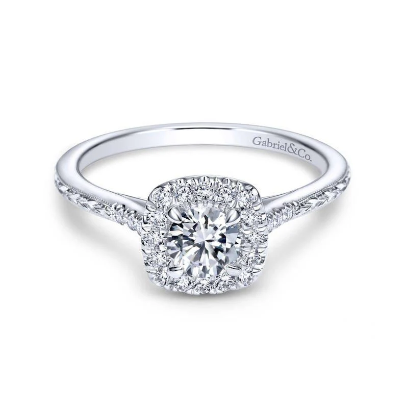 Gabriel & Co. 14k White Gold Victorian Halo Engagement Ring