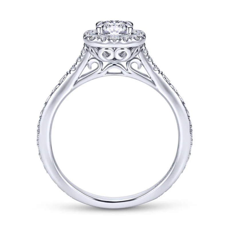 Gabriel & Co. 14k White Gold Victorian Halo Engagement Ring - Image 2