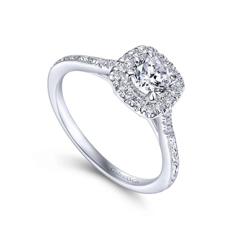 Gabriel & Co. 14k White Gold Victorian Halo Engagement Ring - Image 3
