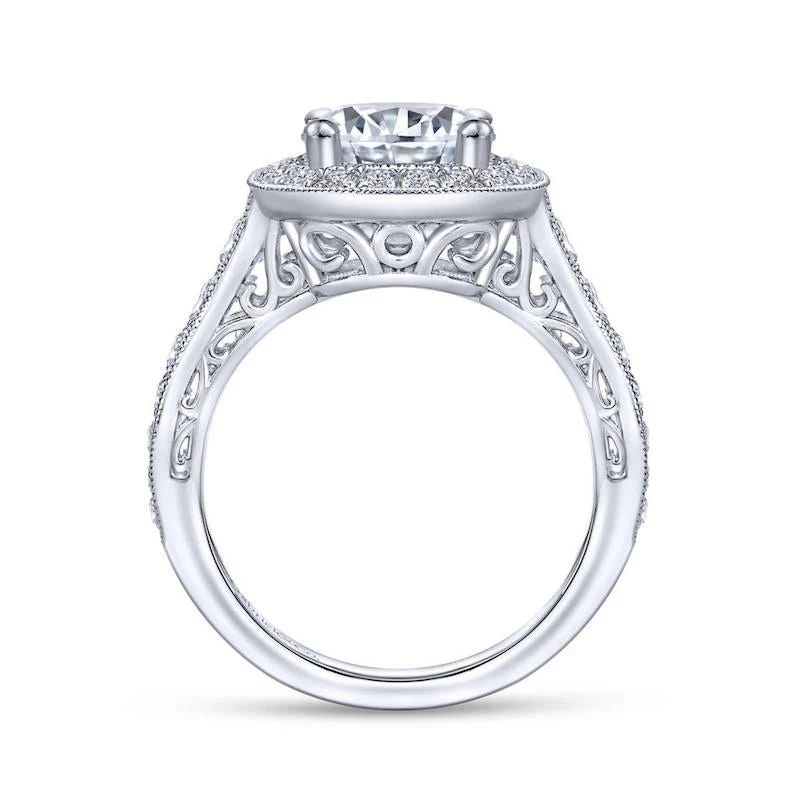Gabriel & Co. 14k White Gold Victorian Halo Engagement Ring - Image 2