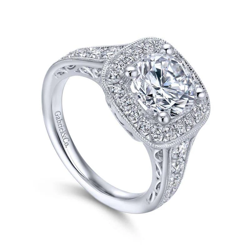 Gabriel & Co. 14k White Gold Victorian Halo Engagement Ring - Image 3