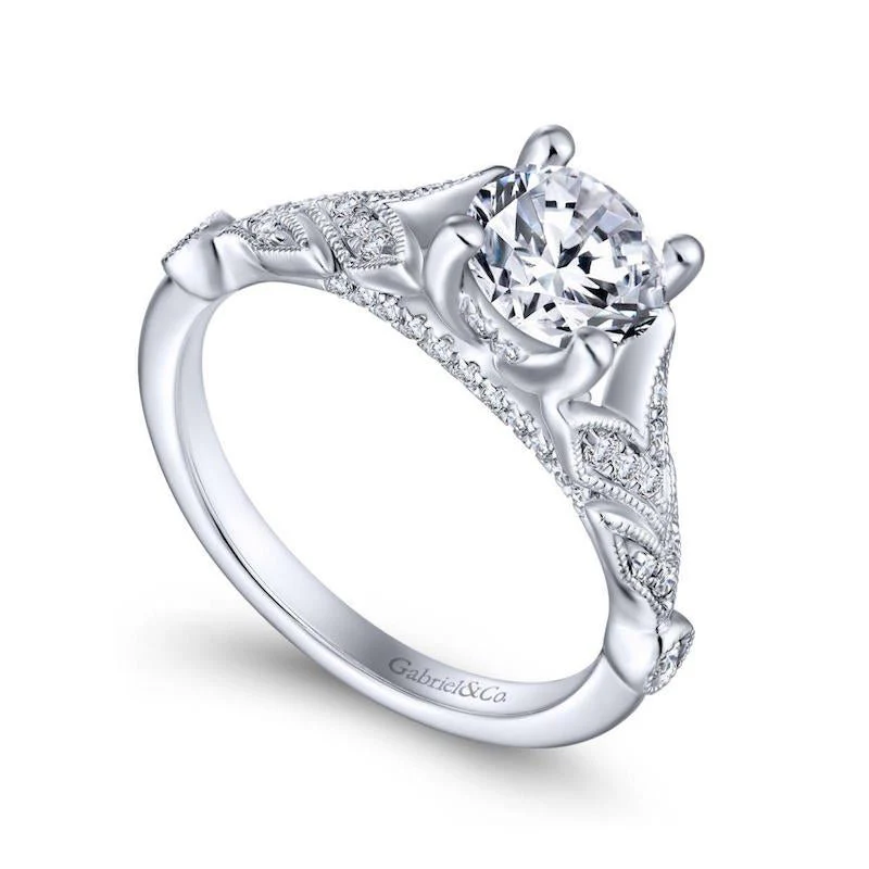 Gabriel & Co. 14k White Gold Victorian Split Shank Engagement Ring - Image 3