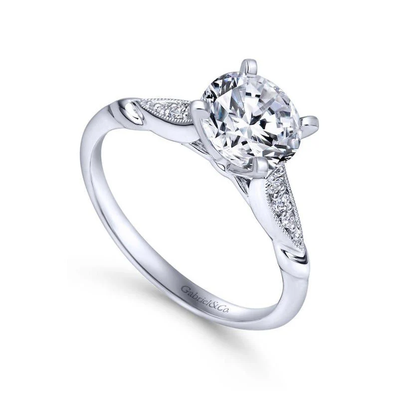 Gabriel & Co. 14k White Gold Victorian Straight Engagement Ring - Image 3