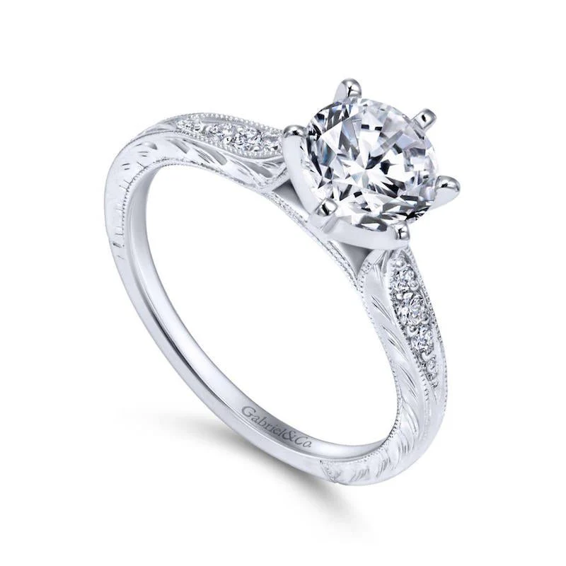 Gabriel & Co. 14k White Gold Victorian Straight Engagement Ring - Image 3