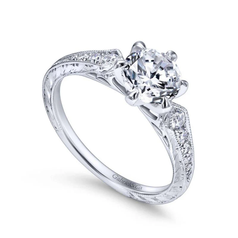 Gabriel & Co. 14k White Gold Victorian Straight Engagement Ring - Image 3