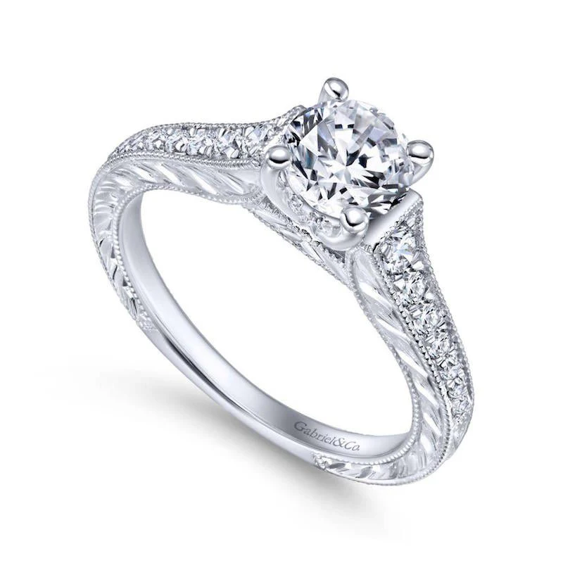 Gabriel & Co. 14k White Gold Victorian Straight Engagement Ring - Image 3