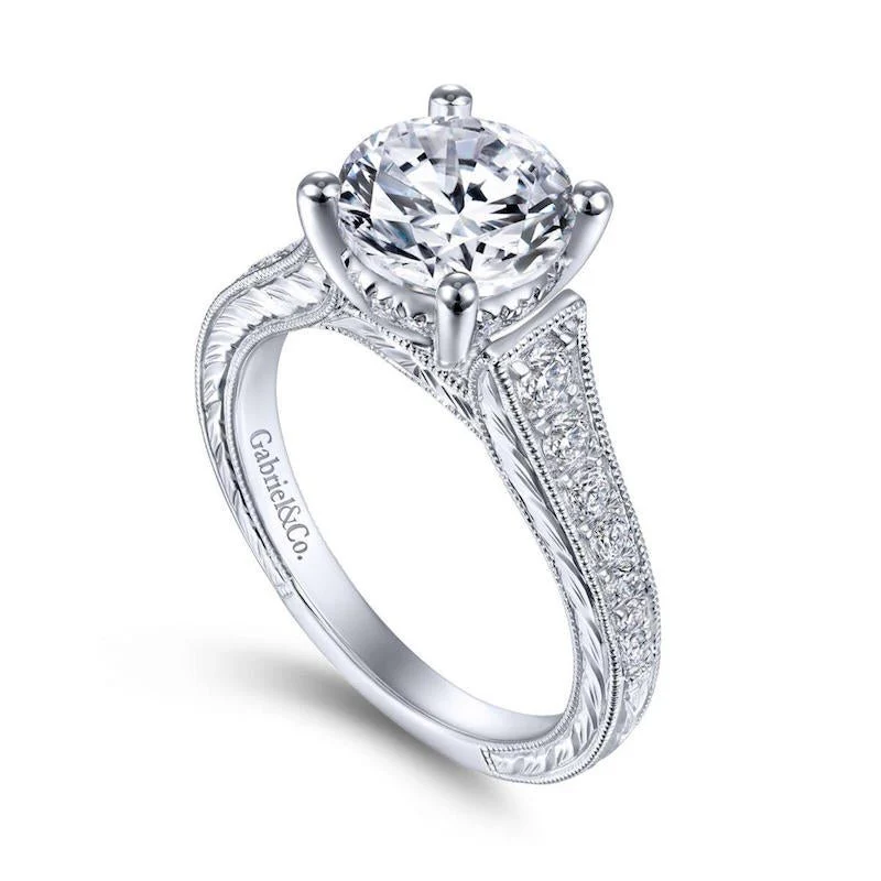 Gabriel & Co. 14k White Gold Victorian Straight Engagement Ring - Image 3