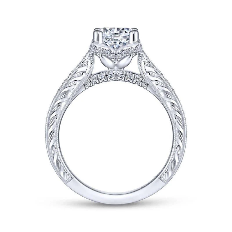 Gabriel & Co. 14k White Gold Victorian Straight Engagement Ring - Image 2
