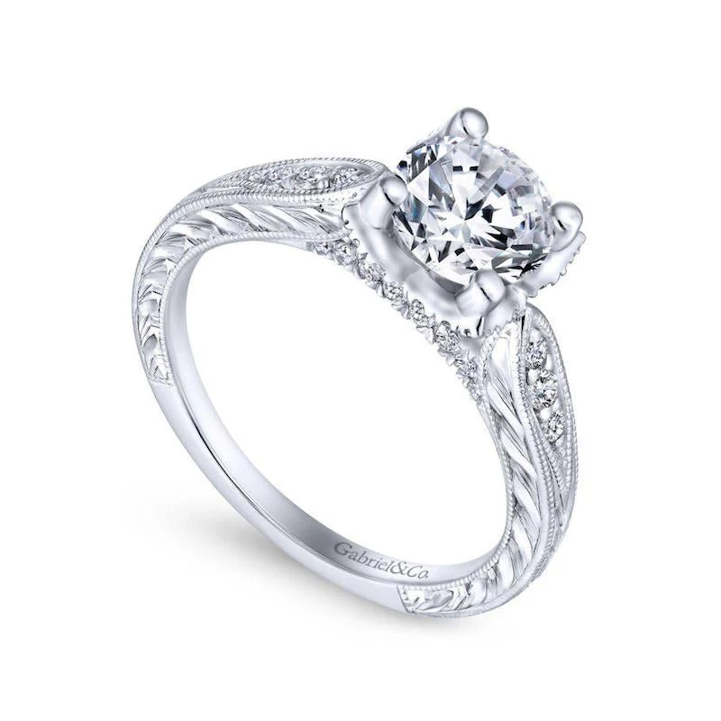 Gabriel & Co. 14k White Gold Victorian Straight Engagement Ring - Image 3