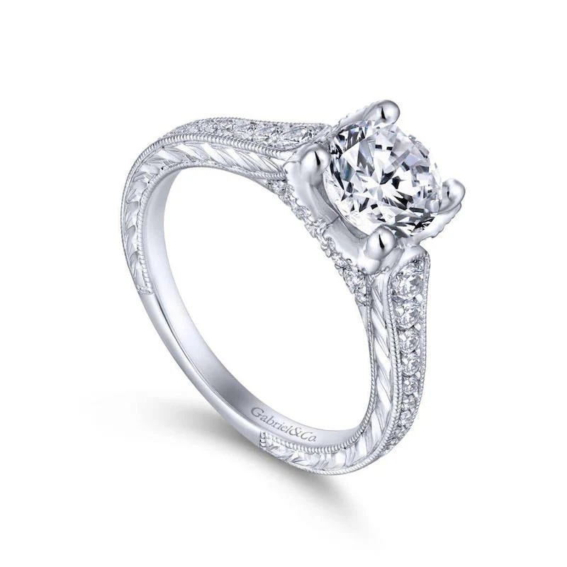 Gabriel & Co. 14k White Gold Victorian Straight Engagement Ring - Image 3