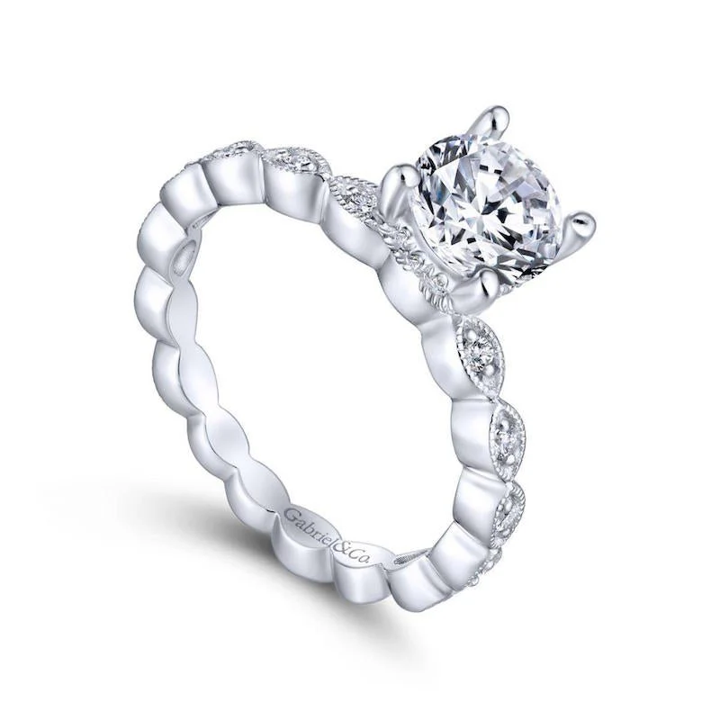 Gabriel & Co. 14k White Gold Victorian Straight Engagement Ring - Image 3