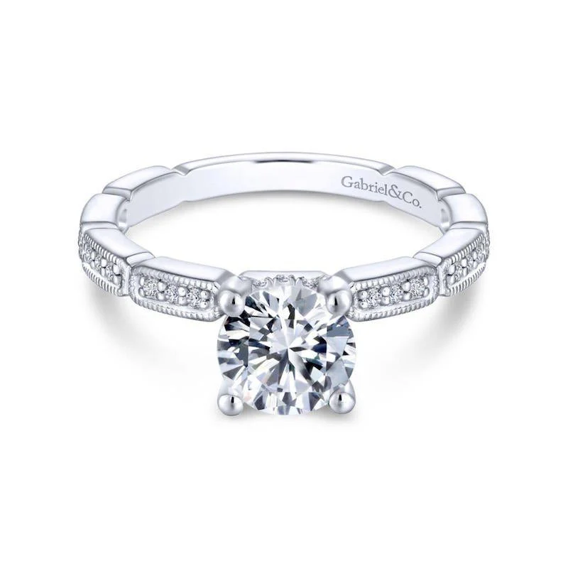 Gabriel & Co. 14k White Gold Victorian Straight Engagement Ring