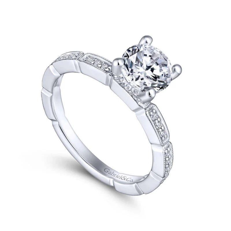 Gabriel & Co. 14k White Gold Victorian Straight Engagement Ring - Image 3